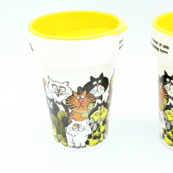 Vintage Dairy Queen Cat Plastic Cup Set Lids Small Limited Edition 2 USA AOP MCM - Picture 6 of 16